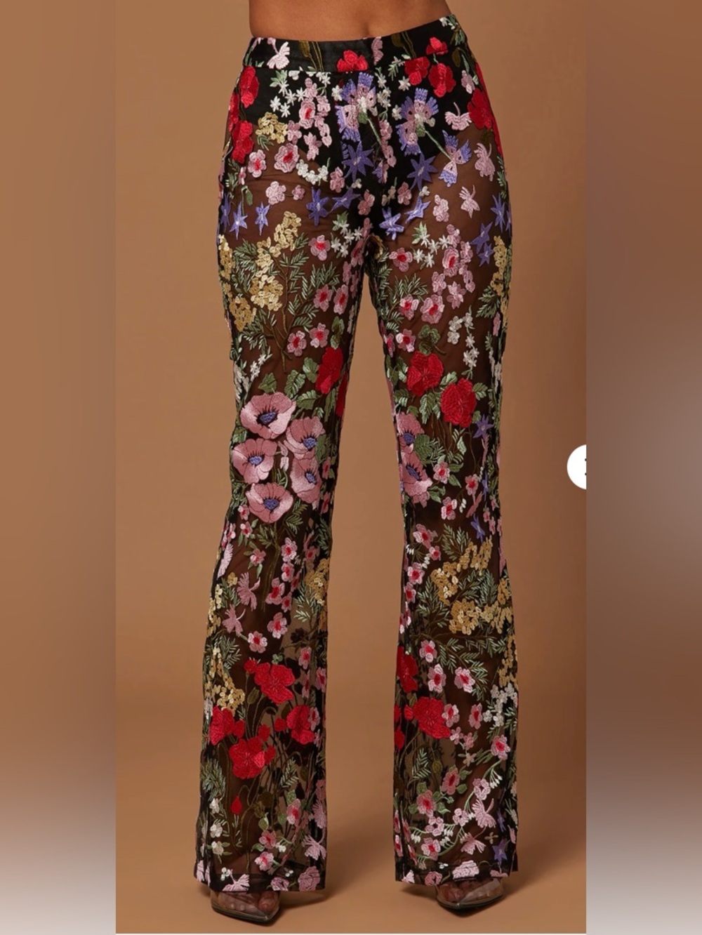 Fashion Nova Black Sheer Floral Wide Leg Jumpsuit - Picture 2 of 7